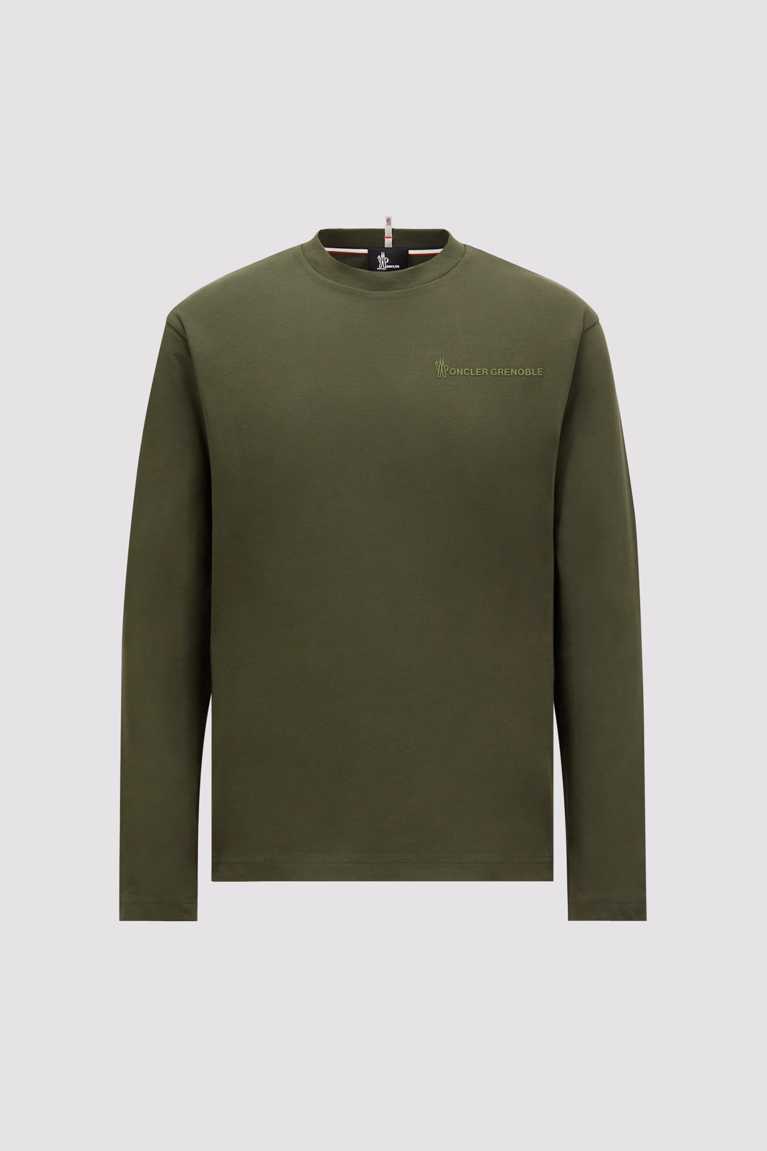 Logo Long Sleeve Cotton T-Shirt Men Olive Green Moncler 2